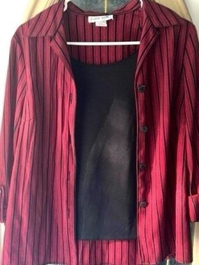 Dina Ariel Vintage Red and Black Striped Shirt And Tank Set Size L